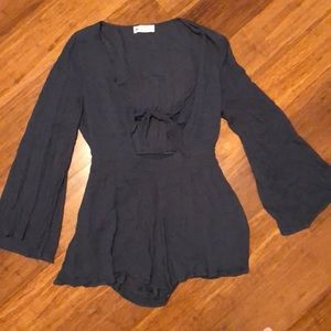 Dark green tie front romper